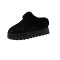 Women's black sequin platform snow boots with warm faux fur trim and thick anti-slip sole. - 36 / Black