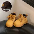 Toddler yellow ankle boots with warm plush lining, stylish lace-up design, and side zipper - Size 22 (Inner Length 14.5cm fits foot 13.5-14cm) / Camel (Fleece Lined)