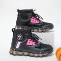 Zapatillas altas para niña en negro y rosa con malla transpirable y suela de burbuja - 31 / Estilo de Malla Transpirable de Caña Alta (5515) / Negro/Rojo rosa