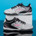 Professional boys soccer shoes with turf studs and stylish pink spiderweb pattern - 31 / White Black