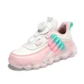 Girls' pink and white sports shoes with breathable mesh and rotating button closure - 29 / Pink Leather
