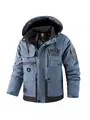 Men's heavy-duty waterproof hooded winter parka for outdoor warmth in greyish-blue - XS / Tops / Blue (3889)