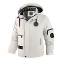 Herren wasserdichte verdickte Winterjacke mit Kapuze in Hellgrau und vielen Taschen - XS / Oberteile / Weiß (8899)