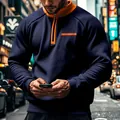 Detailansicht Herren-Sweatshirt mit halbem Reißverschluss, Kontrastkragen und Tasche - S / Oberteile / Marineblau
