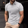 Athletic slim fit men's polo shirt featuring grey textured fabric and V-neck collar - S / Tops / White