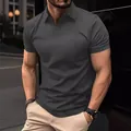 Men's sports fitness short sleeve polo shirt with dark grey elastic texture fabric - S / Tops / Carbon Gray