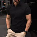 Men's athletic black textured short sleeve polo shirt with stretch fabric for fitness - S / Tops / Black