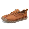 Chaussures homme en cuir marron cousues main avec semelles souples antidérapantes conduite - Or