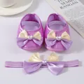 Adorable purple baby princess shoes and matching bow headband set for newborn girl outfits - Purple