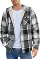 Detailansicht einer Herren-Flanelljacke mit Karomuster, warmem Sherpa-Futter und Kapuze. - S / Oberteile / Schwarz & Grau Kariert