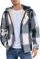 Close-up detail of a men's blue plaid flannel jacket with warm fleece lining and hood - S / Tops / Sky Blue Plaid