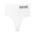 Seamless white high-waisted sports thong for women featuring ENJOY SPORT lettering detail - M / Bottoms / White