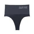 High-waist seamless sports thong in dark blue featuring ENJOY SPORT lettering on waistband - M / Bottoms / Black
