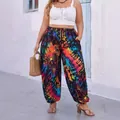 Vibrant multi-color tie-dye loose casual pants for women in comfortable high-rise fit - XL / Bottoms / Multicolor Tie-Dye