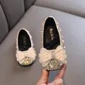 Funkelnde Mädchen Prinzessin Flachschuhe mit großer Strassschleife und Perlenakzenten - 21 / Gold