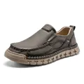 Mocassini casual da uomo in pelle cucita a mano con spessa suola in gomma confortevole - 38 / Verde militare