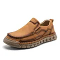 Mocassini casual da uomo cuciti a mano in pelle marrone vintage con suola spessa in gomma - 38 / Marrone