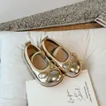 Eleganti scarpe Mary Jane dorate per bambine con fiocco delicato per la moda autunno 2024 - Taglia 23 Lunghezza Interna 14.0cm / Oro