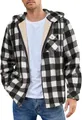 Men's black and white buffalo plaid hooded flannel jacket with warm fleece lining - S / Tops / Black and White Plaid