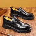 Mocasines elegantes de cuero negro para hombre con suela gruesa, vista de variante - 38 / Mocasines de Suela Gruesa (7001-2) / Negro