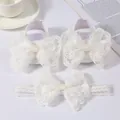 Detailed view of white lace baby princess shoes and matching bow headband gift set - Size 11 (Inner Length 10.5cm) / Princess Shoes Headband Set / White