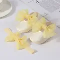 Elegantes zapatos de princesa para bebé crema y conjunto de diadema a juego con lazos grandes - Yellow (Polka Dot Bow)