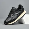 Baskets en cuir véritable noir pour hommes avec semelle épaisse beige et détails - 38 / Noir