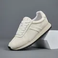 Baskets décontractées en cuir blanc cassé pour hommes avec semelle épaisse style rétro - 38 / Blanc Cassé