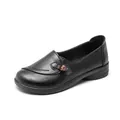 Black leather slip-on shoes for elderly women with soft sole and decorative knot. - 36 / Black