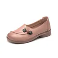 Comfortable soft pink leather flat shoes for elderly women with slip-resistant sole - 36 / Dusty Pink