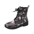 Western style floral skull print high-top Martin boots for women with side zipper - 35 / Skull