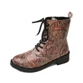 Western style paisley print combat boots with black laces and durable rubber sole - 35 / Orange Red