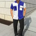 Lässiges Herren-Zweiteiler-Set mit Color-Block-Cordhemd und gerippter Hose für den Alltag. - S / Oberteil und Unterteil / Königsblau
