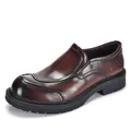 Premium brown genuine leather men's slip-on business casual shoes with thick lug sole - 38 / Slip-On Thick Sole (A20121) / Brown