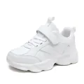 Classic children's all-white breathable sneakers featuring velcro strap and laces design - 28 / White Leather Style