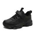 All-black children's durable sports sneakers with convenient velcro strap and sport logo - 28 / Black Leather