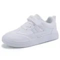 Scarpe da ginnastica bianche in pelle per bambini con cinturino in velcro e dettaglio - Bianco