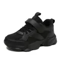All-black children's breathable mesh and leather sports sneakers with velcro strap. - 28 / Black