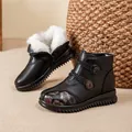 Warme Winterstiefeletten für Damen mit dickem Plüschfutter und rutschfester Sohle - 38 / Blumen-Patchwork-Stil (132) / Schwarz Blumig