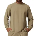 Men's solid color khaki crew neck sweatshirt, casual athletic fit for daily wear - Olive Yellow