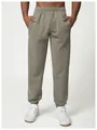 Front view of men's olive green fleece joggers with elastic waistband and ribbed cuffs - Storm Gray