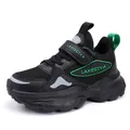 Breathable black mesh kids sneakers with chunky sole and green accents for boys and girls - 28 / Black Green
