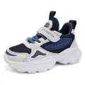 Comfortable navy blue and white breathable mesh dad shoes for kids ages 7-12 - 28 / Grey Blue