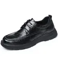 Chaussures décontractées en cuir véritable noir pour hommes avec semelle épaisse - 38 / À Lacets (91557) / Noir
