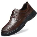 Ανδρικά δερμάτινα παπούτσια business casual σε καφέ χρώμα με χοντρή μαλακή μαύρη σόλα - 38 / Στυλ με Κορδόνια (91557) / Καφέ