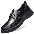 Mocassin de ville élégant pour homme en cuir noir avec un détail de boucle métallique argentée - 38 / Noir (Sans Lacets 91552)