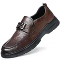 Mocassins en cuir véritable marron pour hommes avec boucle métallique en Z élégante - 38 / Marron (Sans Lacets 91552)
