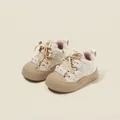 Morbide scarpe primi passi per neonati beige crema con suole spesse e comodi lacci. - Cachi