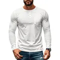 Men's slim fit white long sleeve Henley t-shirt featuring a casual front pocket detail - White