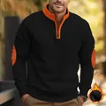 Premium men's half-zip sweatshirt featuring orange stand collar and warm fleece-lined detail - S / Black